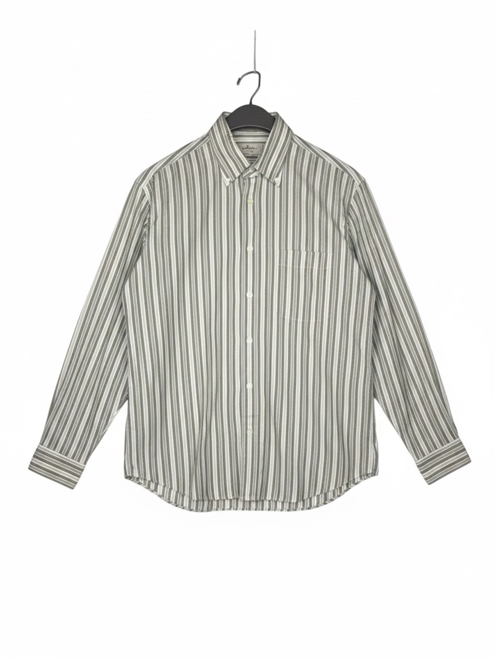 Brioni Vertical Stripe Dress Shirt Large Green & White Large